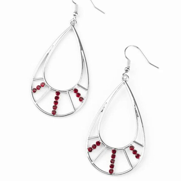 Paparazzi Jewelry Accessories - Line Crossing Sparkle - Red Earrings - Vintage - Picture 2 of 4